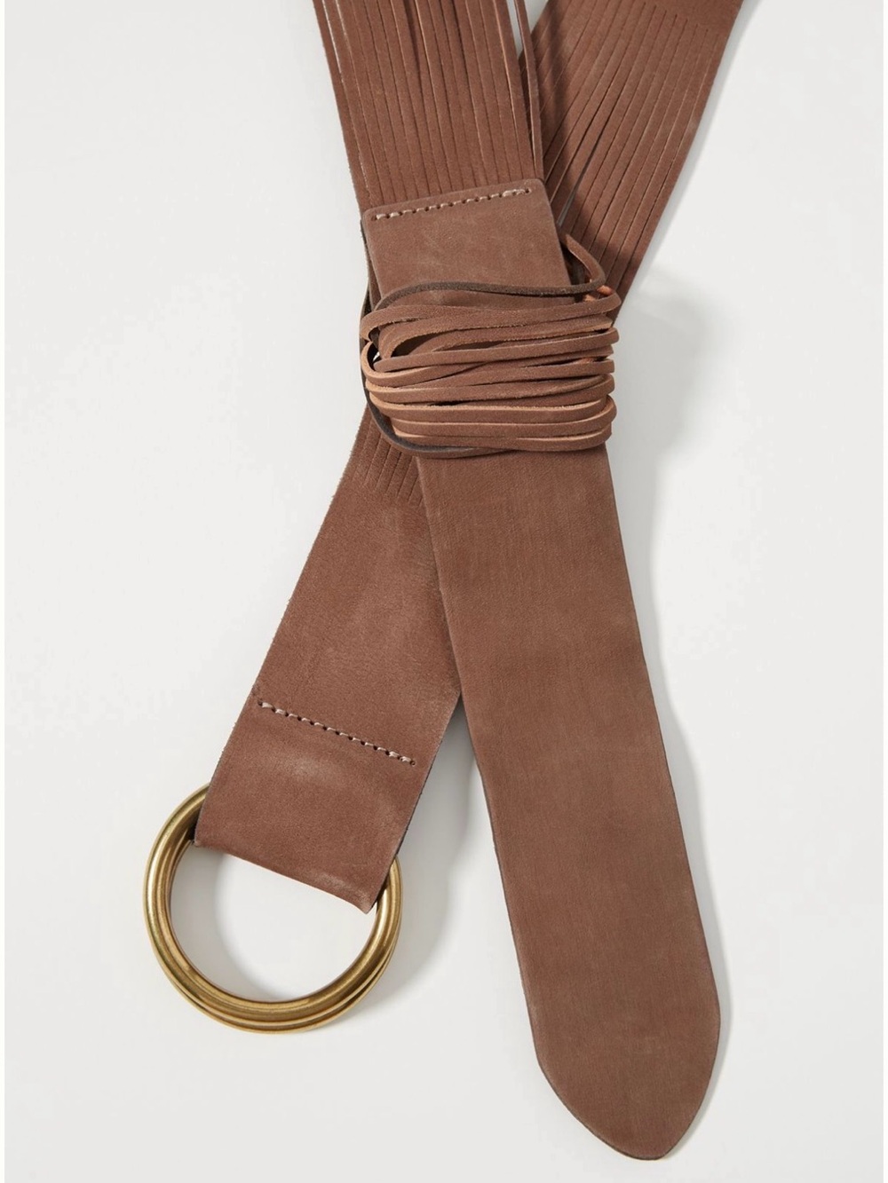 Anthropologie Tonya Double O-Ring Multi-Strand Leather Belt Taupe Brown